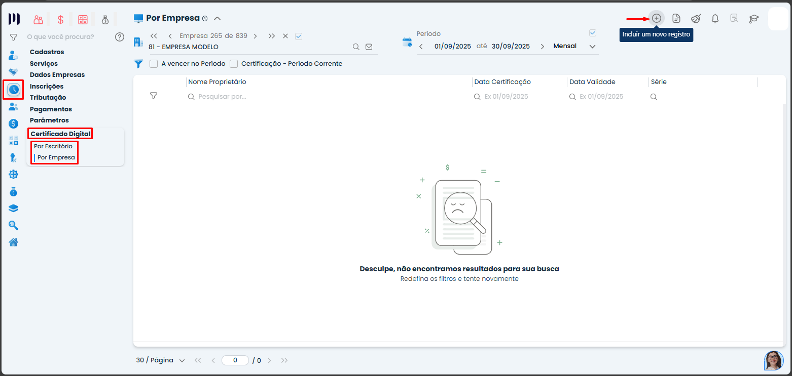 Essa imagem informa que você deve clicar em 'Incluir um novo registro' e preencher os dados solicitados, depois clique em salvar.