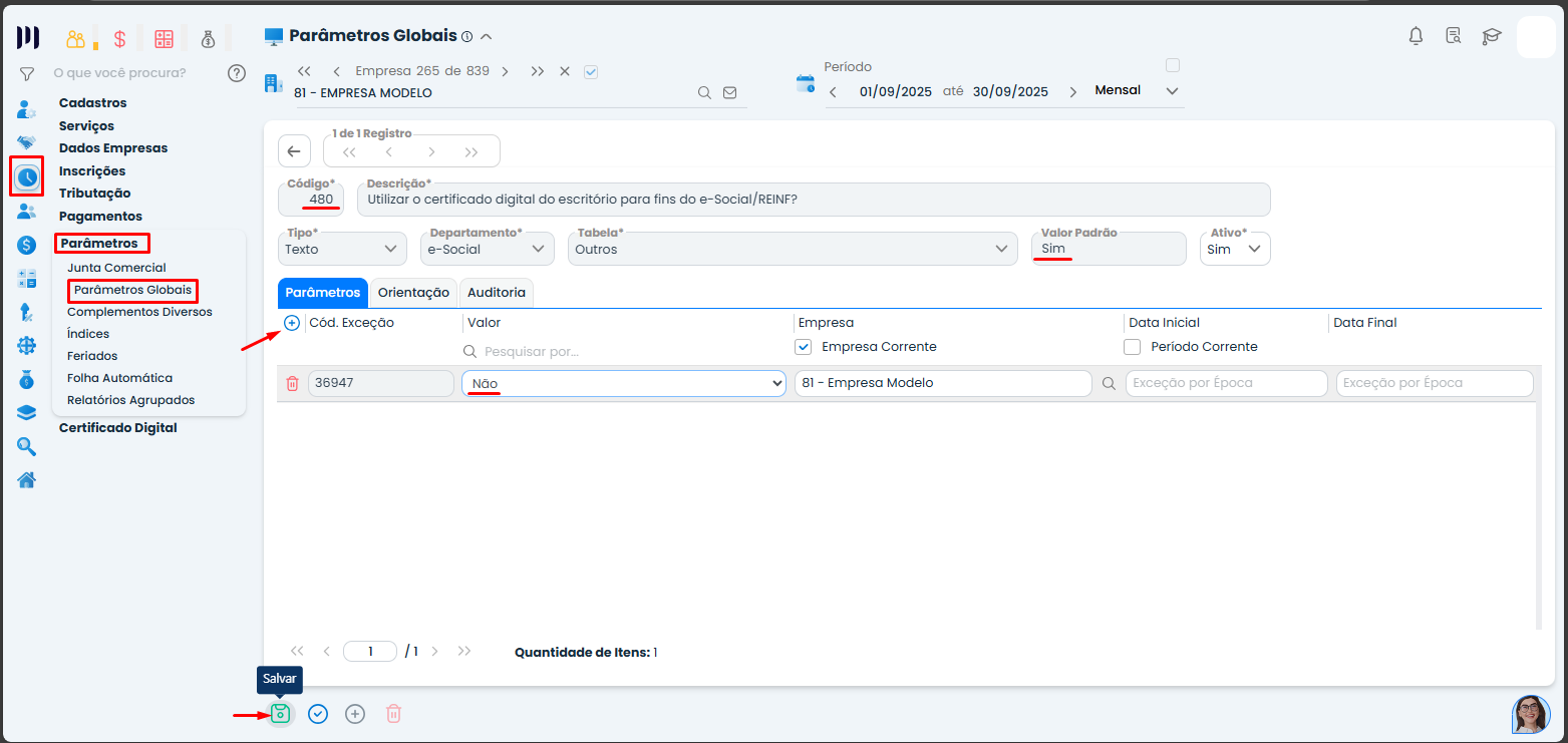 Essa imagem informa que no item 480, selecione a opção Sim ou Não, conforme o caso.