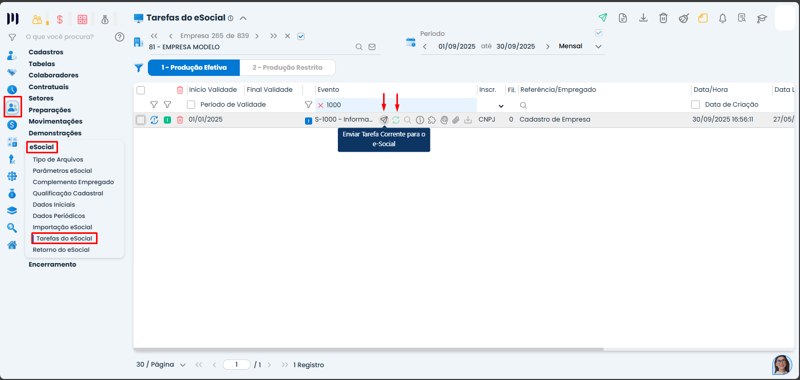 Essa imagem informa que você deve transmitir os dados ao eSocial.