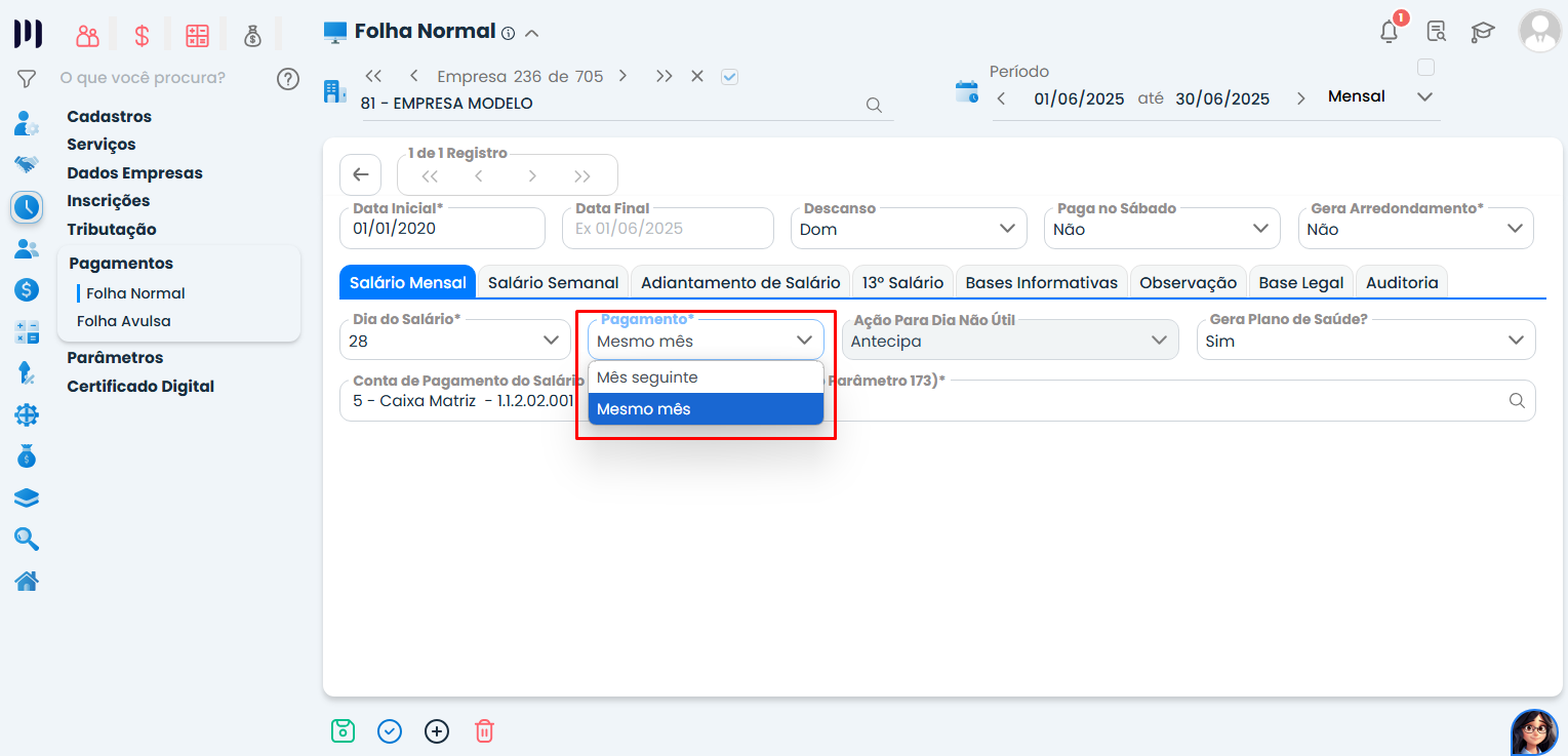 Essa imagem mostra como você deve selecionar as opções.