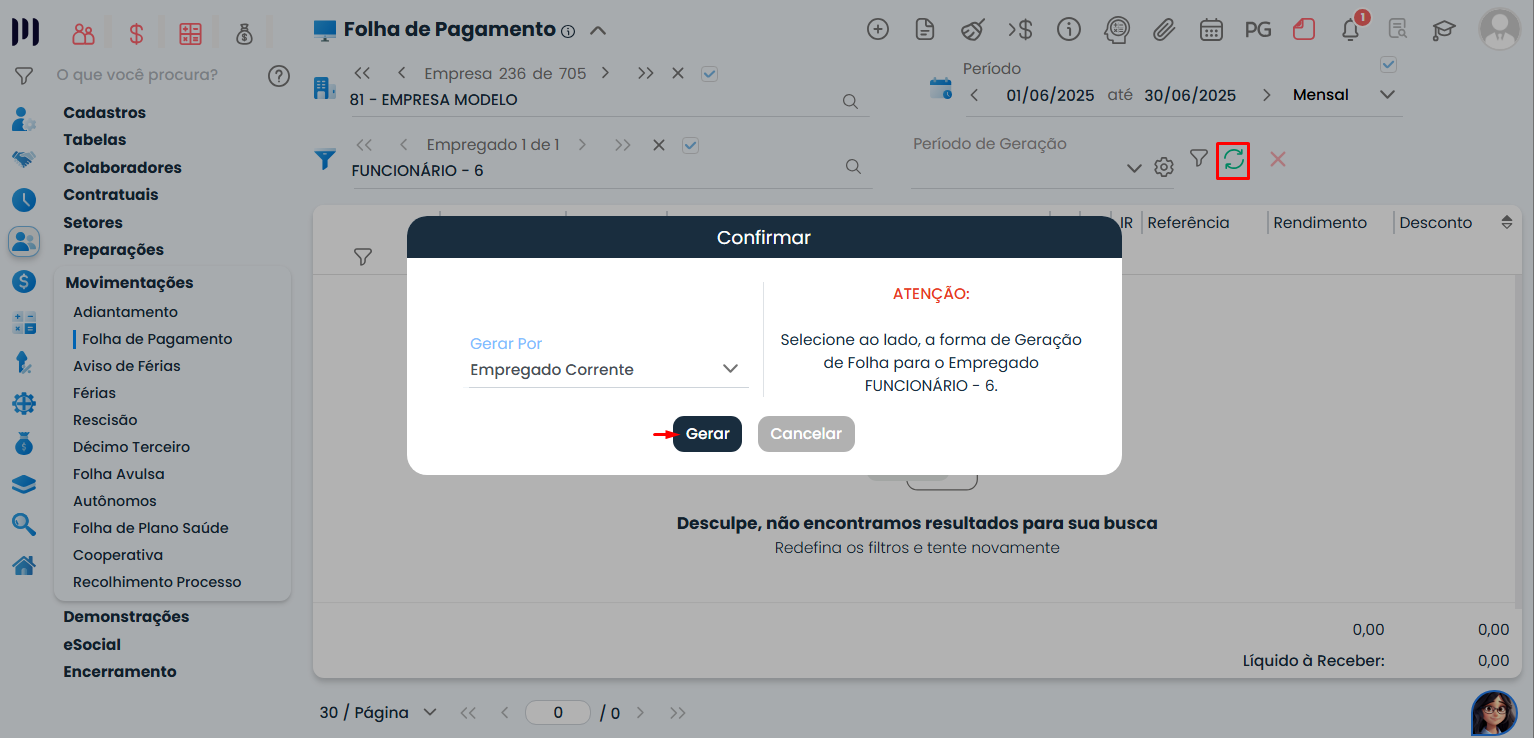Essa imagem mostra que você deve clicar em 'Gerar'.