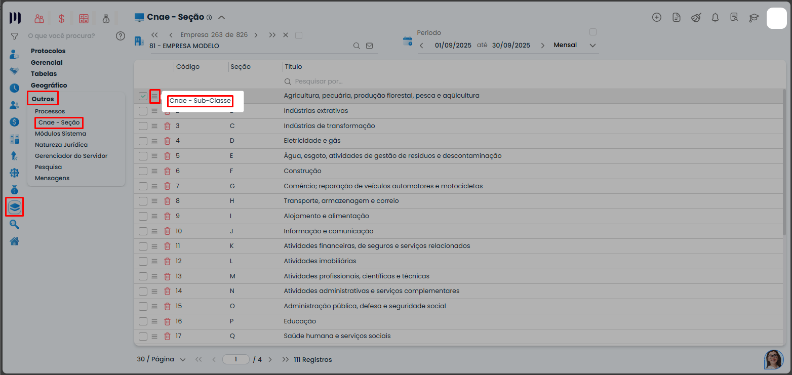 A imagem mostra como atualizar a alíquota SAT na tabela CNAE.