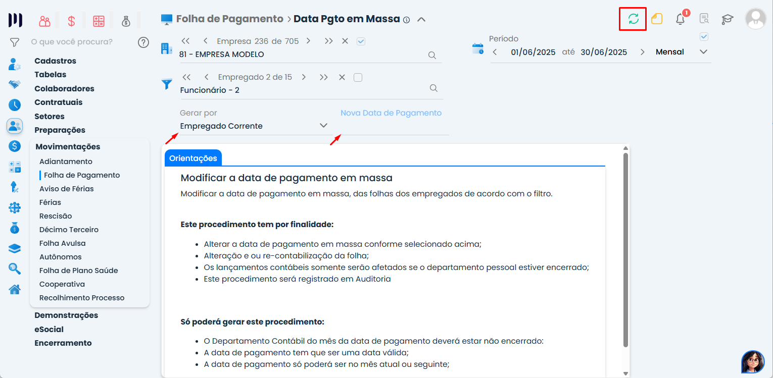 Essa imagem mostra o passo a passo para ajustar os filtros disponíveis para selecionar os colaboradores desejados 
