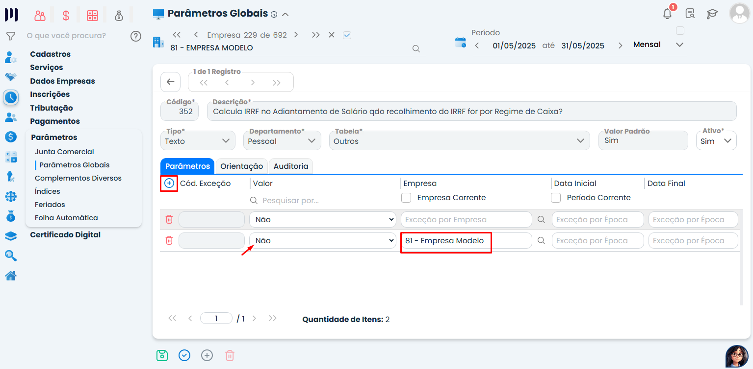 Essa imagem mostra como fazer a exceção para empresas específicas.