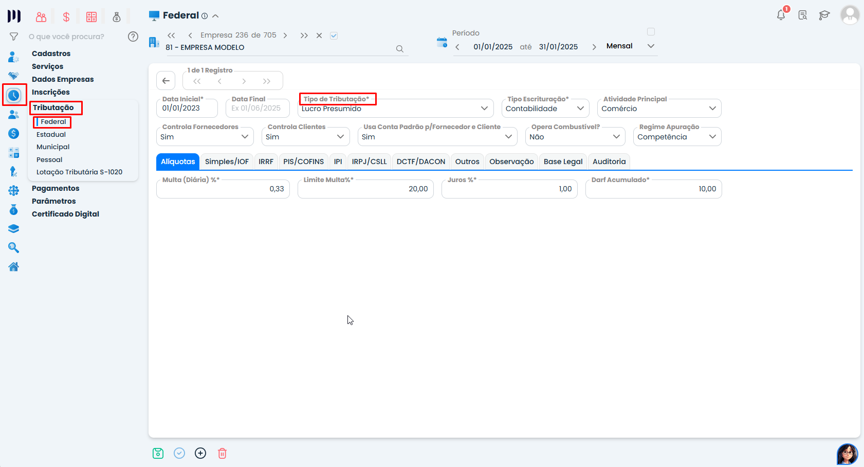 Essa imagem informa que você deve alterar o tipo de Tributação.