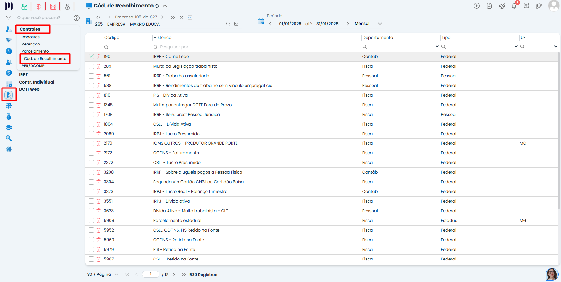 Essa imagem mostra o passo a passo para acessar o código de recolhimento no sistema Makro.