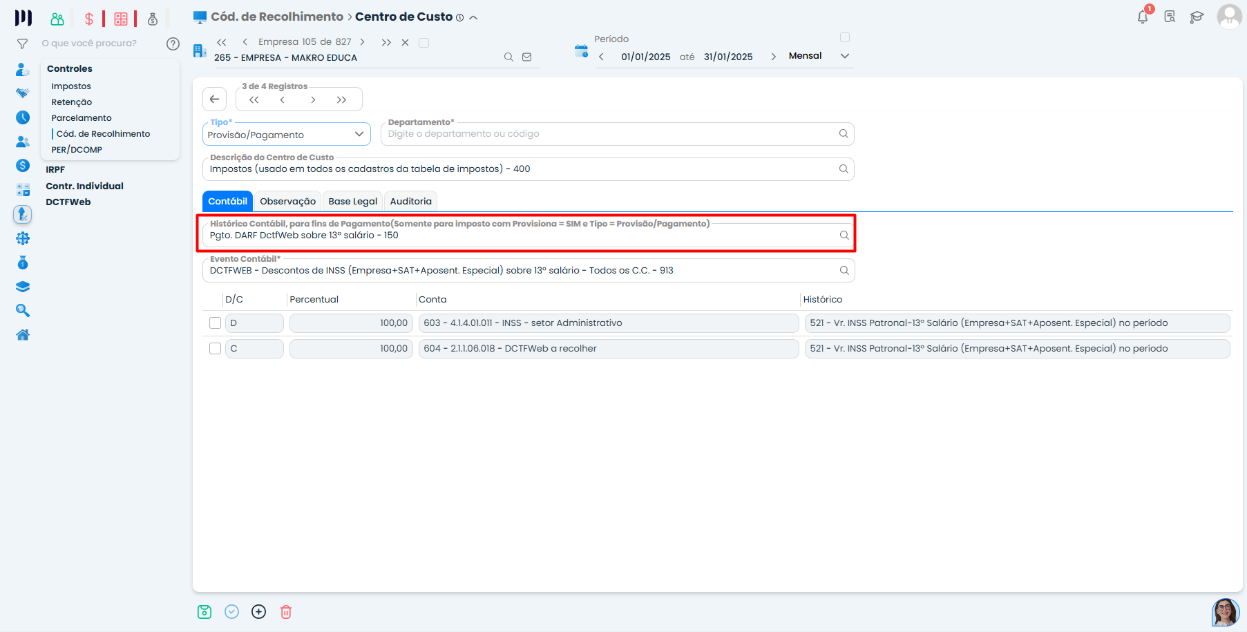 Essa imagem informa que você deve definir o histórico de pagamento.