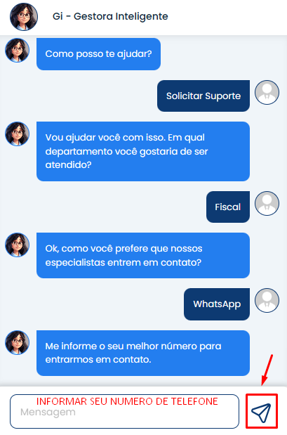 A imagem mostra Como informar o seu numero de telefone para GI