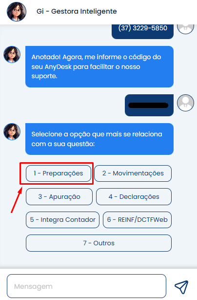 A imagem mostra como escolher o objetivo do seu atendimento na GI.