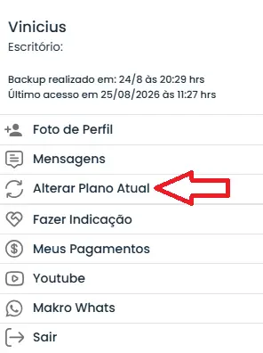 Opção de adicionar licenças simultâneas e alterar plano atual do sistema contábil Makrosystem