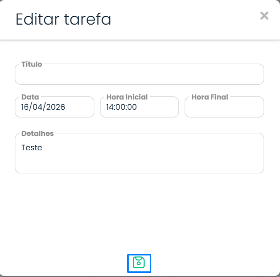 Tela de editar tarefa na Agenda no Sistema Contábil Makro com campos de título, data, horário e descrição para ajustes detalhados da atividade.