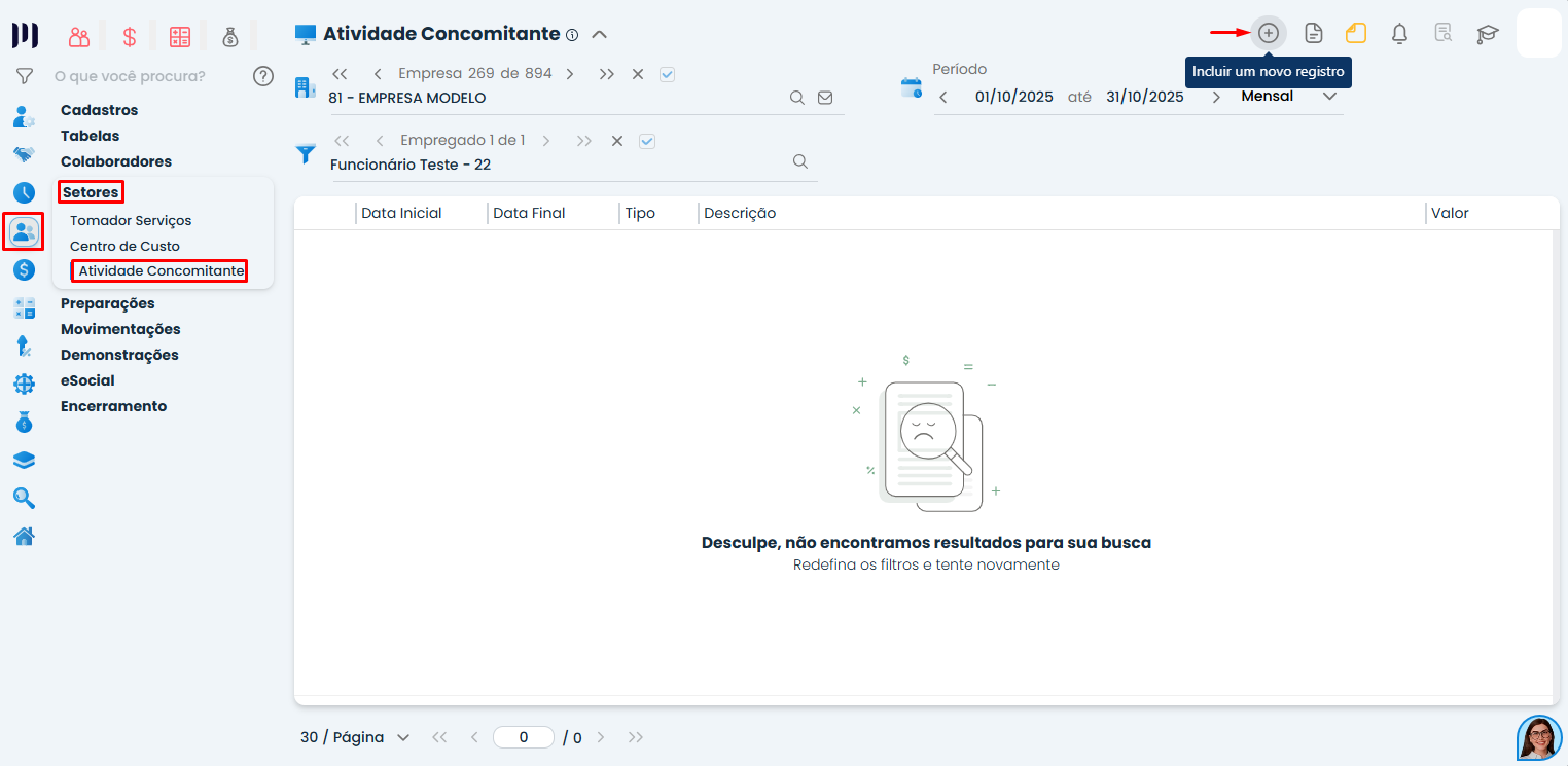 Interface do Sistema Contábil Makro em setores com acesso à atividade concomitante para parametrização em dois anexos concomitantes do Simples Nacional