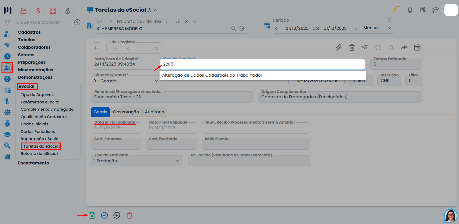 Alteração de evento para S-2205 no Sistema Contábil Makro após duplicação do S-2200 para ajustes de reintegração no eSocial.