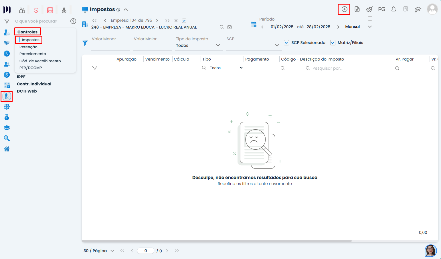 Controle de impostos no Sistema Contábil Makro para validação de tributos no Departamento Contábil.