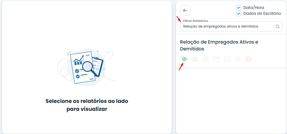 Painel do Sistema Contábil Makro exibindo o relatório Relação de Empregados Ativos e Demitidos para consultar o Relatório de ativos e demitidos.