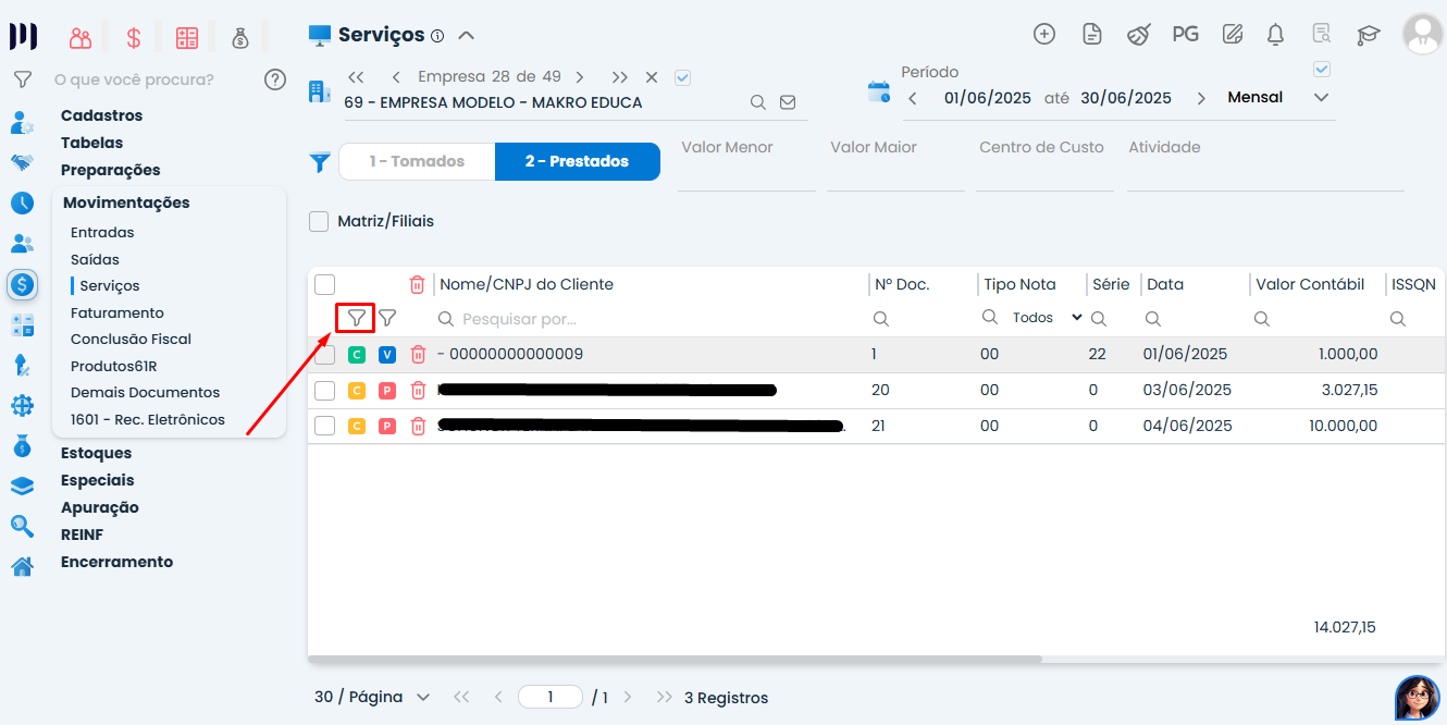 Tela do Sistema Contábil Makro mostrando o filtro de pesquisa para localizar Notas-fiscais-importadas-sem-conferencia antes do encerramento fiscal.