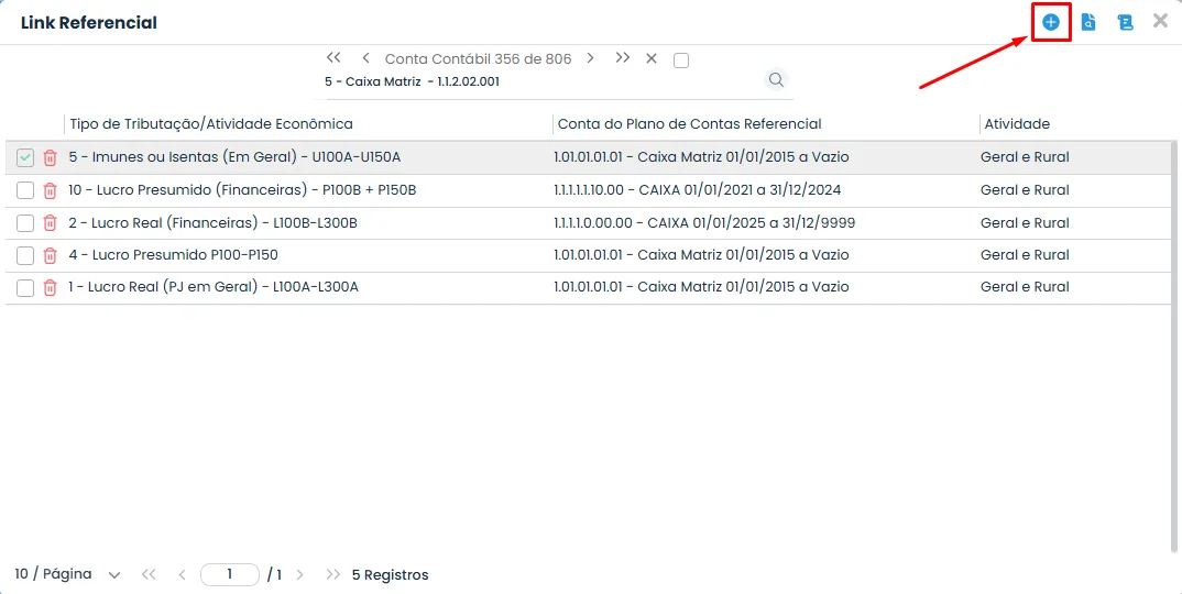 Tela Link Referencial do Sistema Contábil Makro destaca o botão Incluir para cadastrar uma nova Vinculação do Link Referencial.