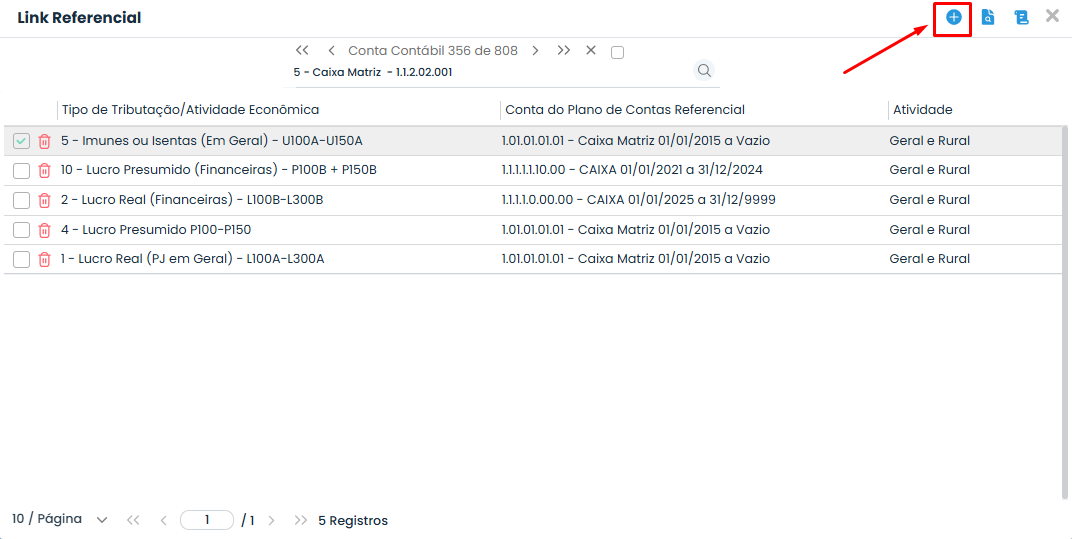 Tela de Link Referencial do Sistema Contábil Makro destaca o botão Incluir para cadastrar uma nova Vinculação do Link Referencial.
