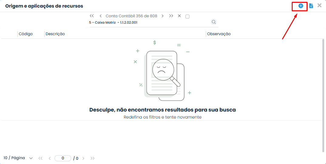 Tela de origem e aplicação de recursos no Sistema Contábil Makro destaca o botão de inclusão para configurar o Registro X390 da ECF.