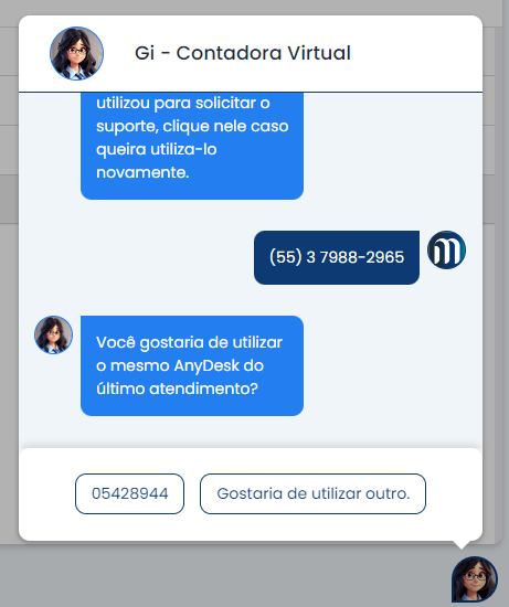 Gi no Sistema Contábil Makro apresenta o AnyDesk do último atendimento e permite informar outro acesso para o suporte no Makro 4.0.