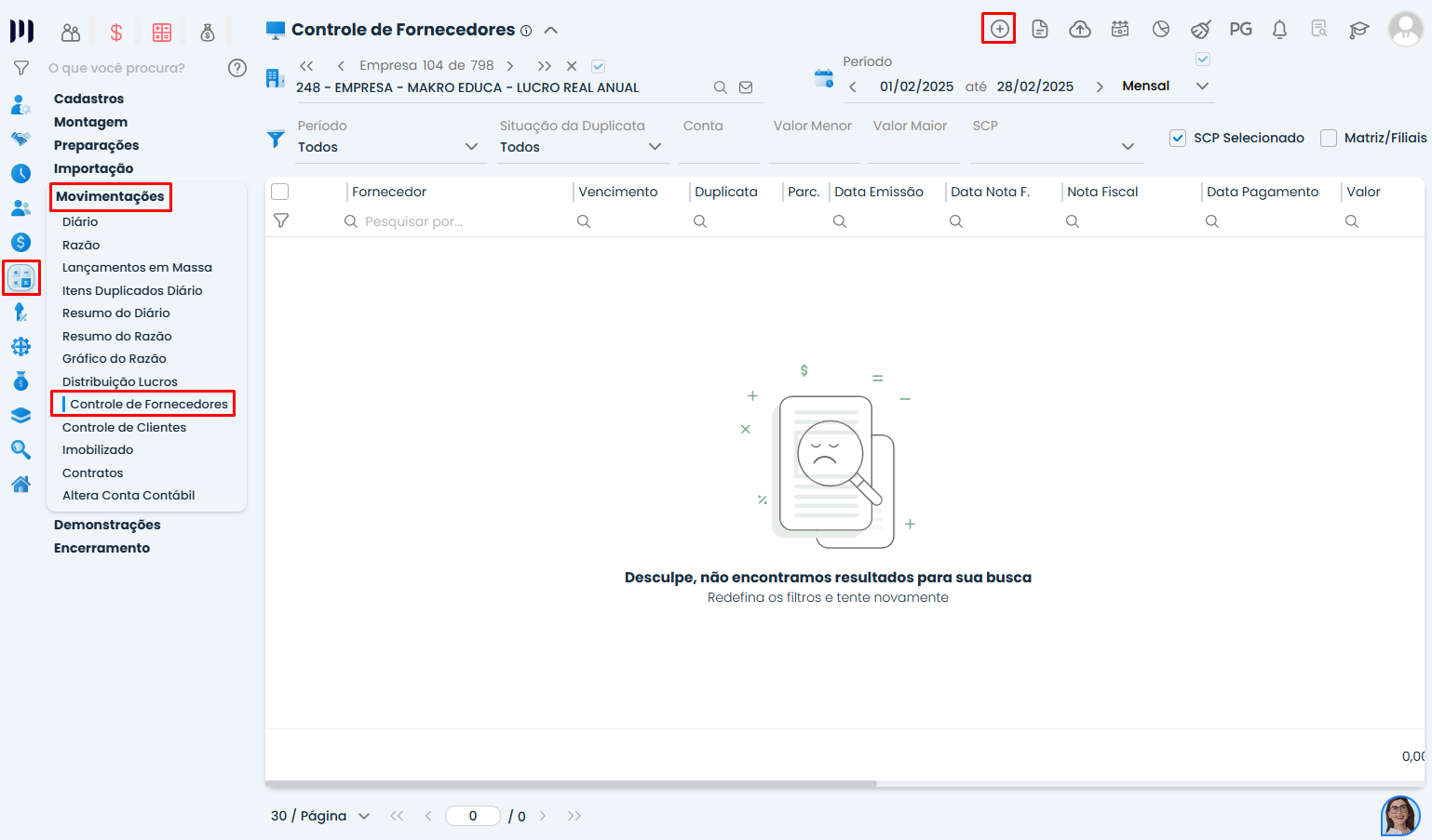 Controle de Fornecedores no Sistema Contábil Makro com opção de incluir duplicatas na Configuração do Deparatmento Contábil.